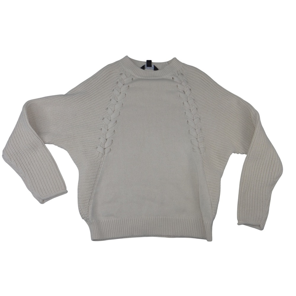 Simply Vera Vera Wang Cream Lace Up Knit Pullover Sweater Womens XS Relaxed Fit